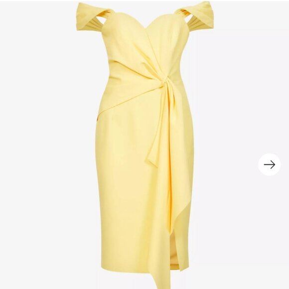 Selfridges Lavish Alice Elegant Yellow Off-Shoulder Dress - Size 4 NWT - Picture 2 of 14
